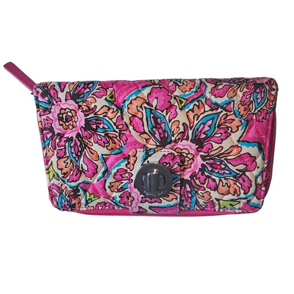 Vera Bradley Floral turnlock dZip Wallet - Pink Holds Your Life & Secrets RDIF - Picture 1 of 9